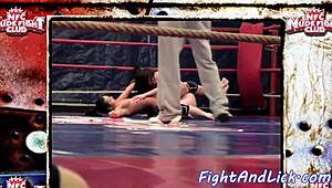 muscular lesbians pin each other down hard in the ring!