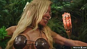 that tgirl hula babe's horn begs for bareback ass licking and group shemale action