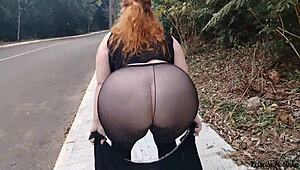 priscila hits the streets in see-thru skirt NO PANTIES flashing big naturals