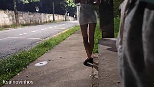 Risky Redhead Handjob At Crowded Bus Stop