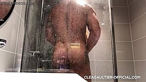 clea gaultier takes a steamy shower bathing brunette french beauty