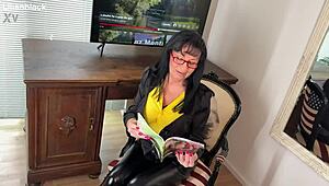 Mature BBW Brunette Shakes Huge Saggy Natural Tits and Hairy Wet Pussy with Dildo in Relaxed Outdoor Solo