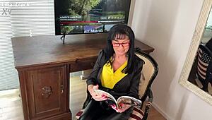 Mature BBW Brunette Shakes Huge Saggy Natural Tits and Hairy Wet Pussy with Dildo in Relaxed Outdoor Solo