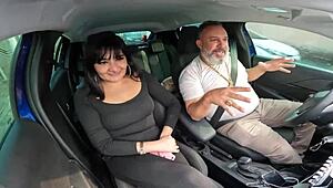 Leticia Cortes gives up her tight ass bareback in public car ride