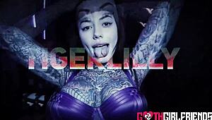 god damn tiger lily's inked redhead body gets gangbanged hard cowgirl style!