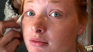 Redhead bukkake facial after double anal penetration