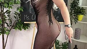 curvy mature teacher in lingerie glasses heels nylon teases bdsm fetish play