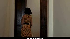 mature stepmother spreads shaved pussy wide masturbating seductively for curious stepson