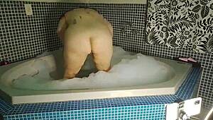 bold bathtub cowgirl anal ride ends in creamy creampie explosion