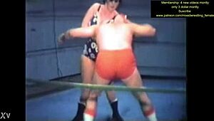 mixed nude wrestling match turns intense with sweaty body grapples