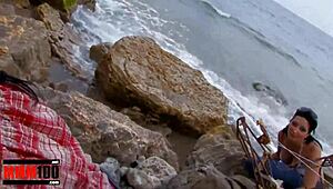 skinny french babe's ASS AND PUSSY POUNDED hard on beach!