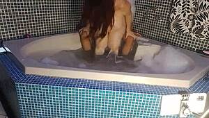 bold bathtub cowgirl anal ride ends in creamy creampie explosion