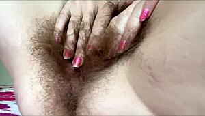 Double Wet Orgasms from Hairy Pussy and Huge Clit in Dripping Close-Up