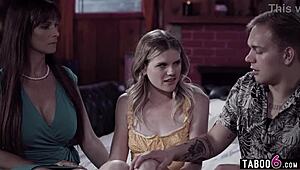 Step mom syren de mer licks teen gf nikki sweet pussy in family home movie threesome