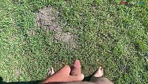 Fall vibes hit so I stroke my cock naked outdoors barefoot!