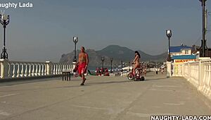 Naughty wife rides naked in public flashing her curves! 🌳🍑