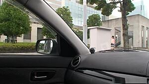 japanese teen slips into steamy car ride hinting at hidden thrills on the road ahead