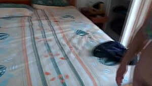 on the beach i finger my hairy pussy for stepson til he fills me with cum while watching