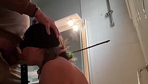 french slave maid bound in handcuffs bent over for spanking vibrator dressage badine