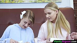 Little sisters play with wet shaved pussies and toys sensually