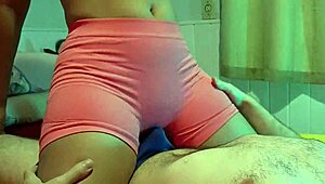 curvy latina in tight leggings teases workout ride to pant cum