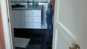 Stepmom undresses slow while stepson watches and strokes his cock hard