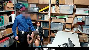 caught shoplifting asian milf mom and teen daughter suck off guard in garage for freedom