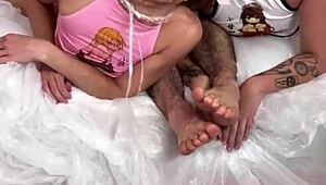 two foot sluts utterly destroyed in brutal 3some