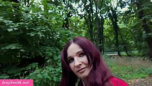 jeny smit teases anal dildo in woods