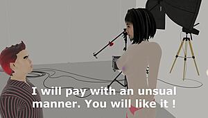 Chinese top model in red lingerie fucks photographer on sofa to pay for photos.