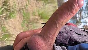 Exhibitionist Flashes Big Cock Masturbating Outdoors to Distant Ladies