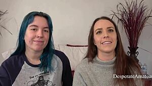 Olivia and Alisha's tight pussies stretched wide by big cocks in amateur casting threesome