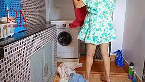 kinky curvy housewife maid dominated pussy licked fucked in machine