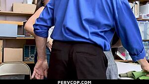 hey cop catches naughty stepsis bent over desk for doggystyle punishment