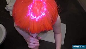 Sexy Miss Pink Drops to Knees for Tempting Cock Worship