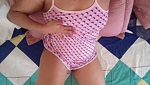 Mexican Step-Cousin Teases Erotic Moves Then Dildo Masturbates Wet