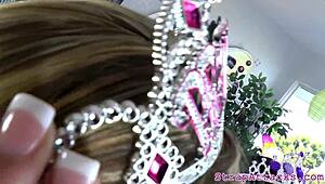 femdom mistresses peg sub's ass while sucking his throbbing cock in group domination