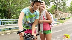 Flaming Hot Blondes Finger Lick and Scissor Small Tits in Steamy Outdoor Lesbian Fingering Frenzy