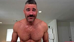 natalie brooks oils dilf charles dera's hairy chest before footjob cowgirl