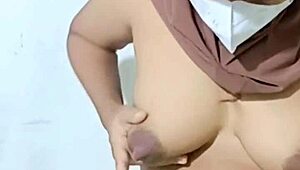 Arab housewife in hijab strips naked fingering big pussy craving huge cock fuck