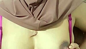 Arab housewife in hijab strips naked fingering big pussy craving huge cock fuck