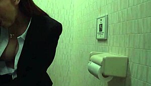 japanese secretary kneels to suck old boss cock in public work toilet