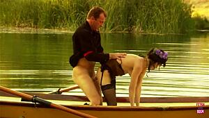 imagine a cute brunette with small tits riding hard on a boat but what happens next?