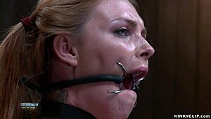 wanna see this shackled gagged slut choke on deepthroat in red stockings while bound?