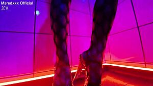 curvy redhead slut in lingerie rips clothes for oiled teasing and huge tits reveal