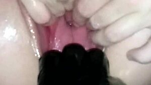 Fisting Wife's Nasty Loose Hairy Pussy with Sucking and Gaping Squirting