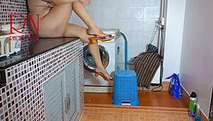 kinky curvy housewife maid dominated pussy licked fucked in machine