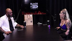 In jail, the bandit's wife Julia Fontanelli straps into special seat on sheer red for public watch.