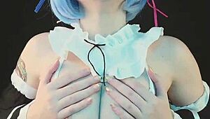 rem's petite ass craves rough long anal toys in re zero maid cosplay pounding