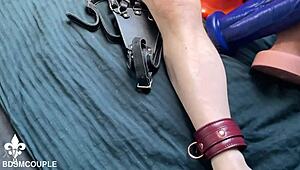 cfnm femdom slave caged for birthday anal toy orgasm